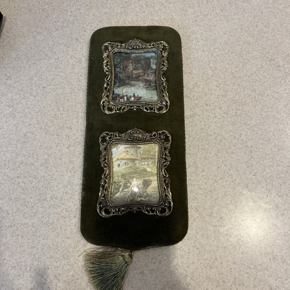 vintage double picture frame Wall With Olive Velvet And tassel 12 Inches